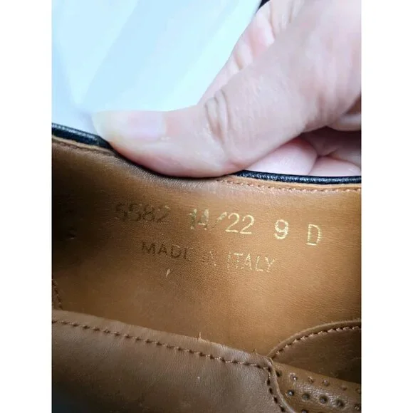 Allen Edmonds Lucca Black Leather Slip On Brogues Mens Dress Shoes Loafers 9 - Picture 10 of 11